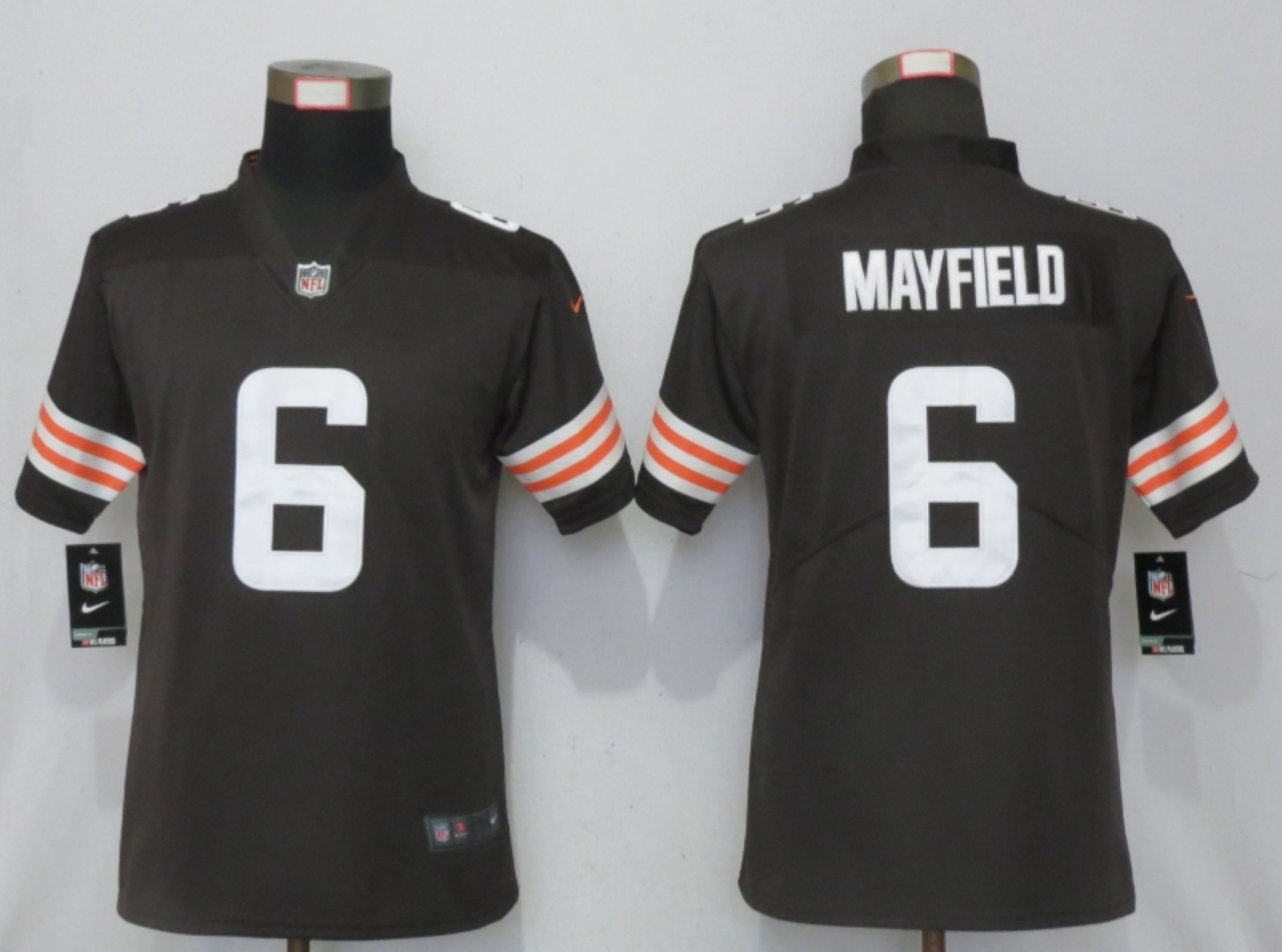 Women New Nike Cleveland Browns #6 Mayfield Brown Vapor Elite Playe->women nfl jersey->Women Jersey